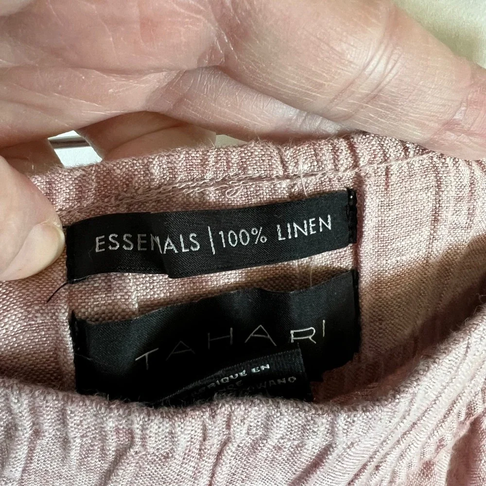 Tahari Essentials Women's Linen Wide Leg Cropped Pants Pink‎ Size M_4